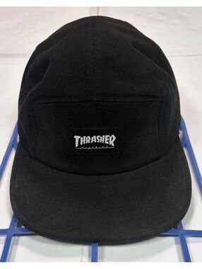 Skater Streetwear Thrasher Magazine 5 Panel Camp Hat Black Logo Strapback Unisex